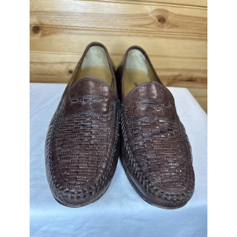 Johnston & Murphy Men's Penny Loafer 8.5 Woven Brown Moc Toe Dress‎ Shoe Leather